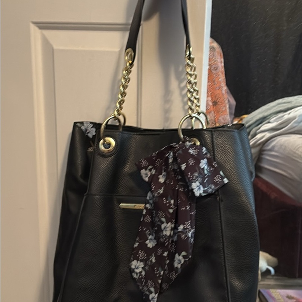Steve Madden Black Tote with Gold Chain Detail